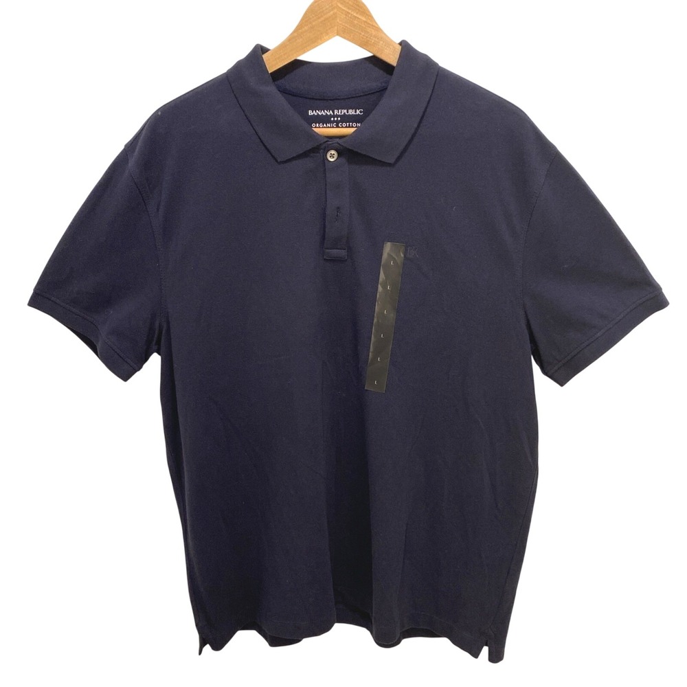 Banana Republic Mens Navy Blue Organic Cotton Pique Polo Shirt Large NEW - Picture 2 of 9